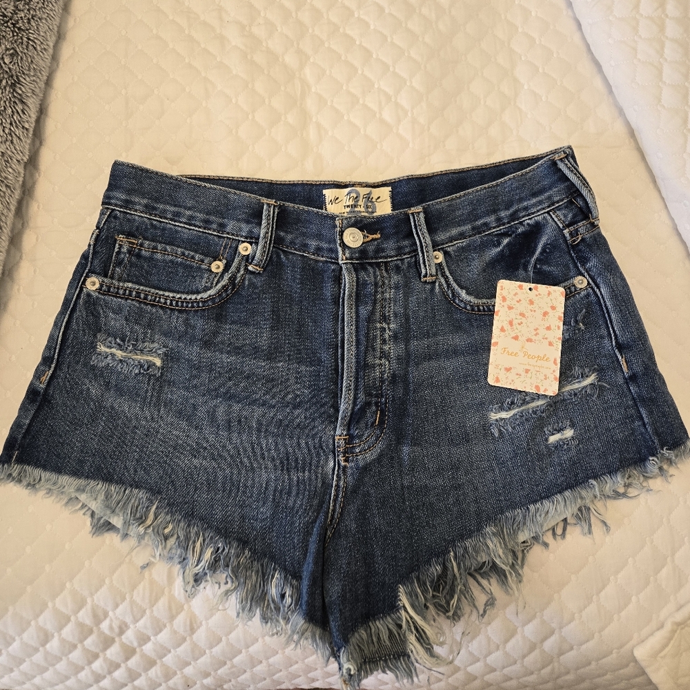 Free People - The Ragged Priest Frayed Hem Blue Denim Shorts
